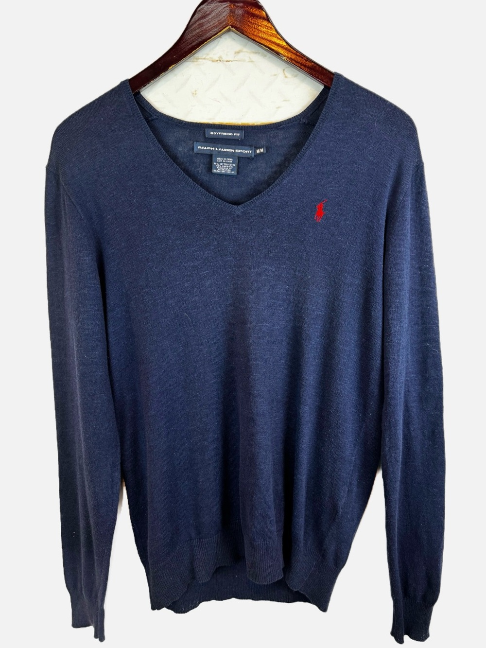 Ralph Lauren Sport | Boyfriend Fit Cotton Linen Blend V-Neck Sweater, M